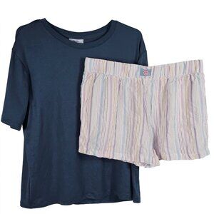 NWT Roudelain Womens Pajama Set Indigo Blue Shirt Abilli Stripe Shorts Sleep M